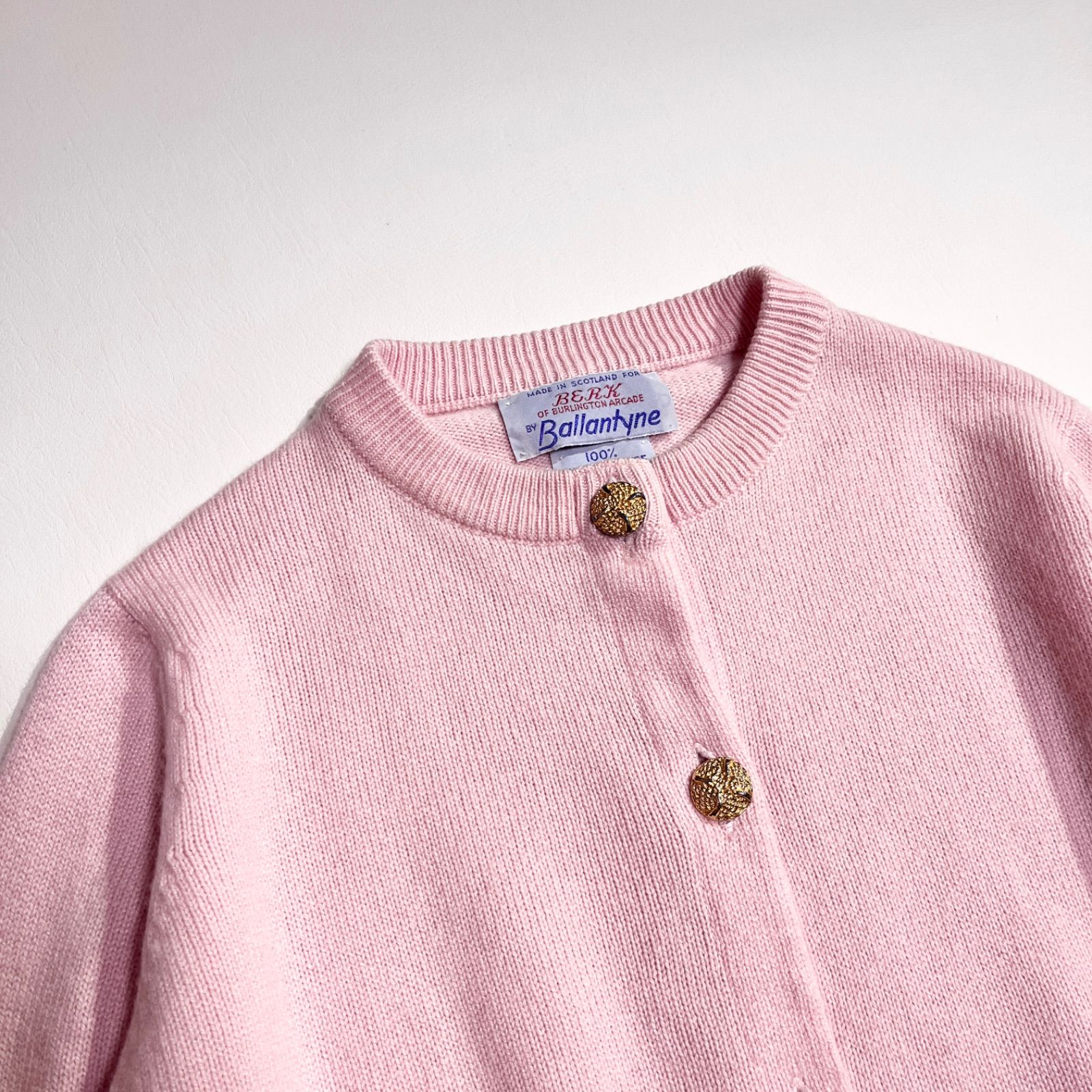 cY06 BALLANTYNE CASHMERE カシミヤ100% 金ボタン クルーネック