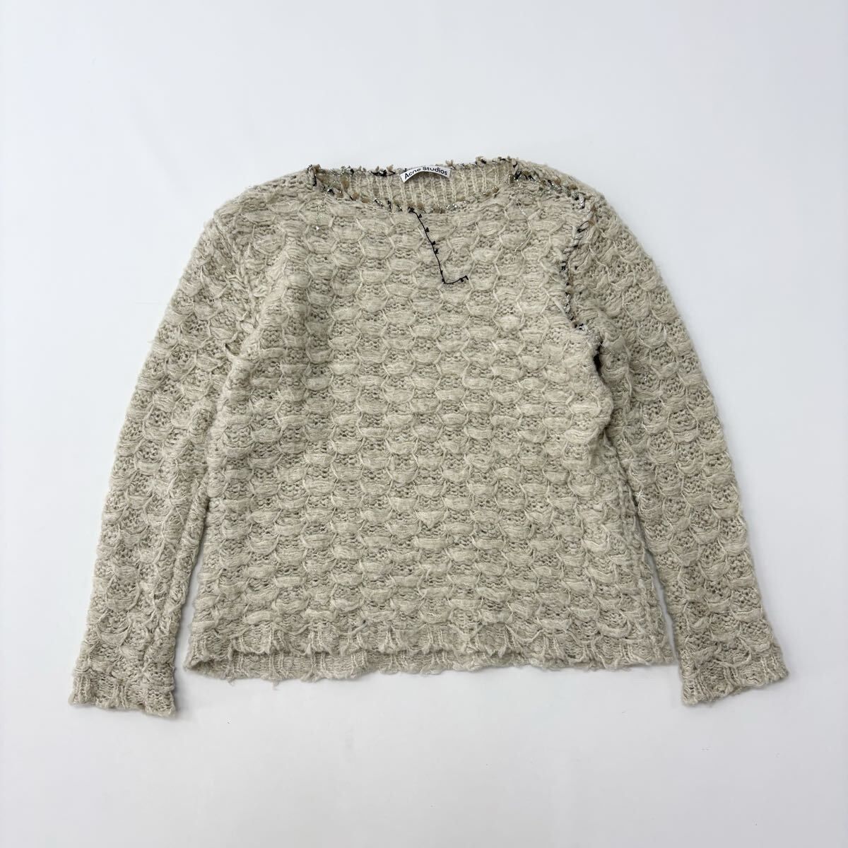 Acne Studios アクネ ストゥディオズ DISTRESSED SWEATER デザイン セーター ニット アイボリー 系 サイズ XS 801-0080