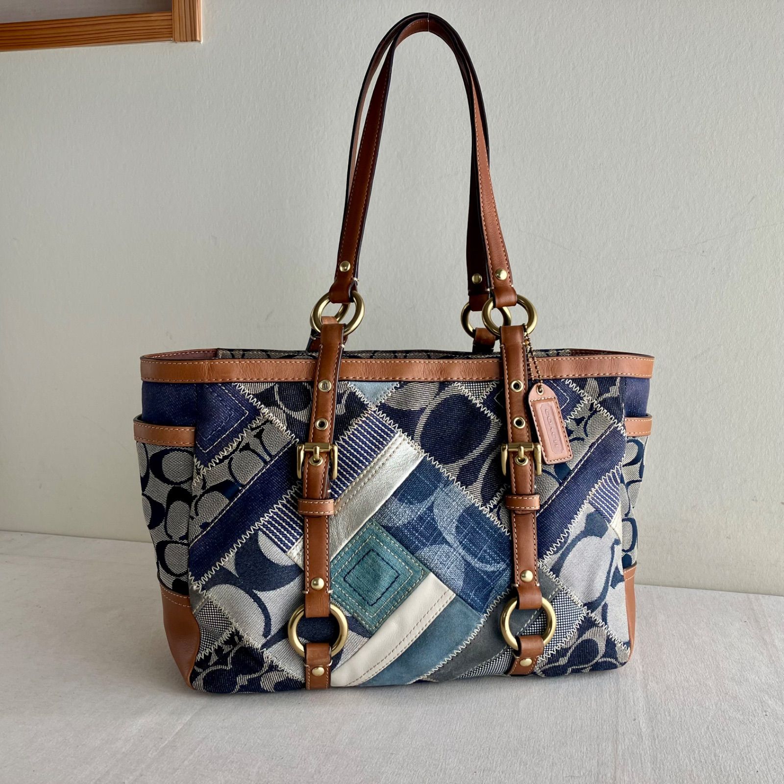 y2k Coach Vintage Patchwork Blue Denim Signature Shoulder Bag 