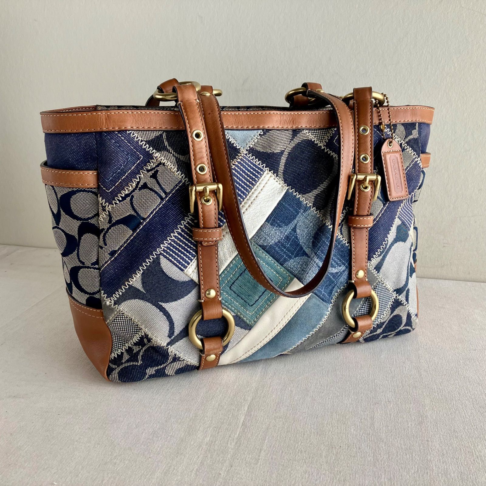 y2k Coach Vintage Patchwork Blue Denim Signature Shoulder Bag 