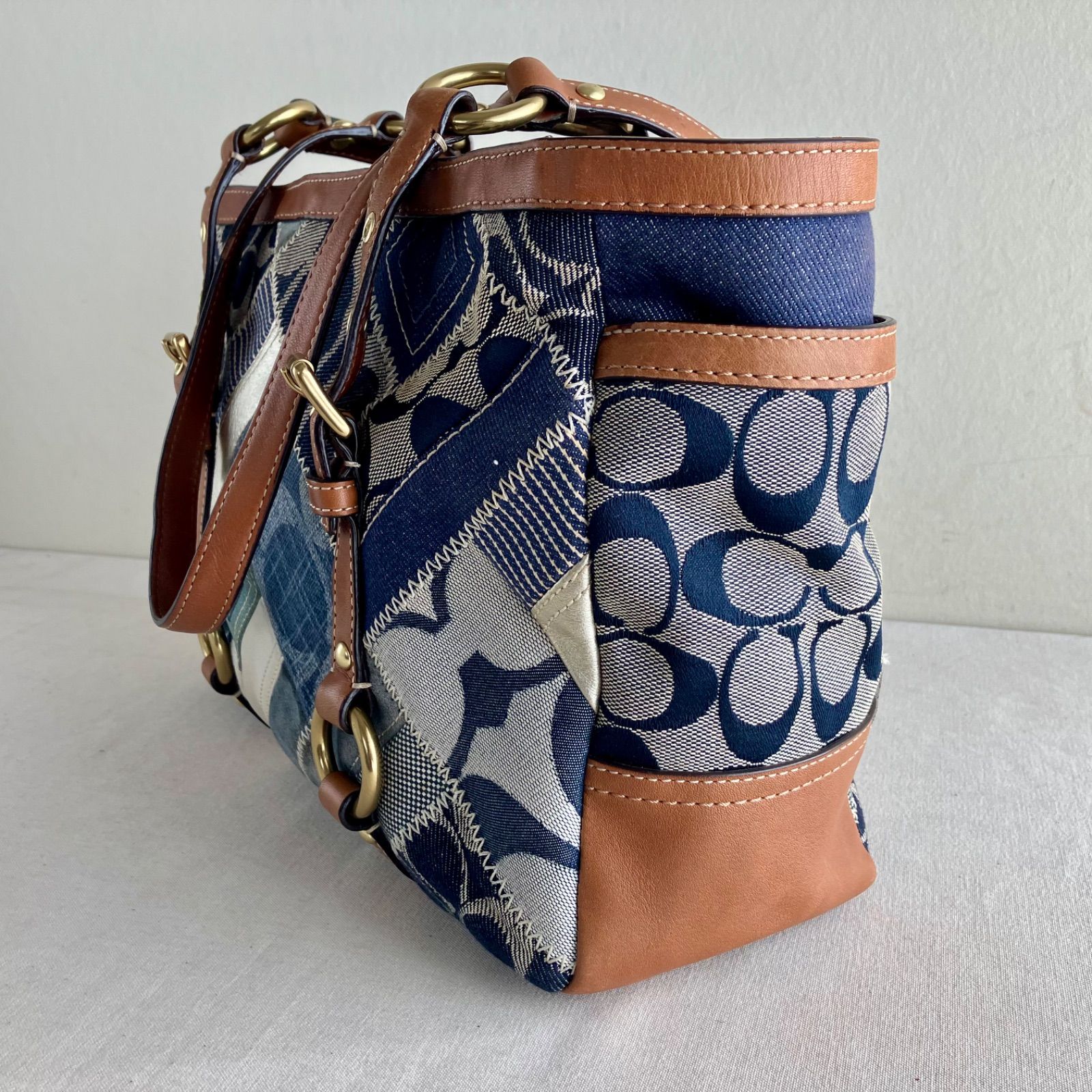 y2k Coach Vintage Patchwork Blue Denim Signature Shoulder Bag 