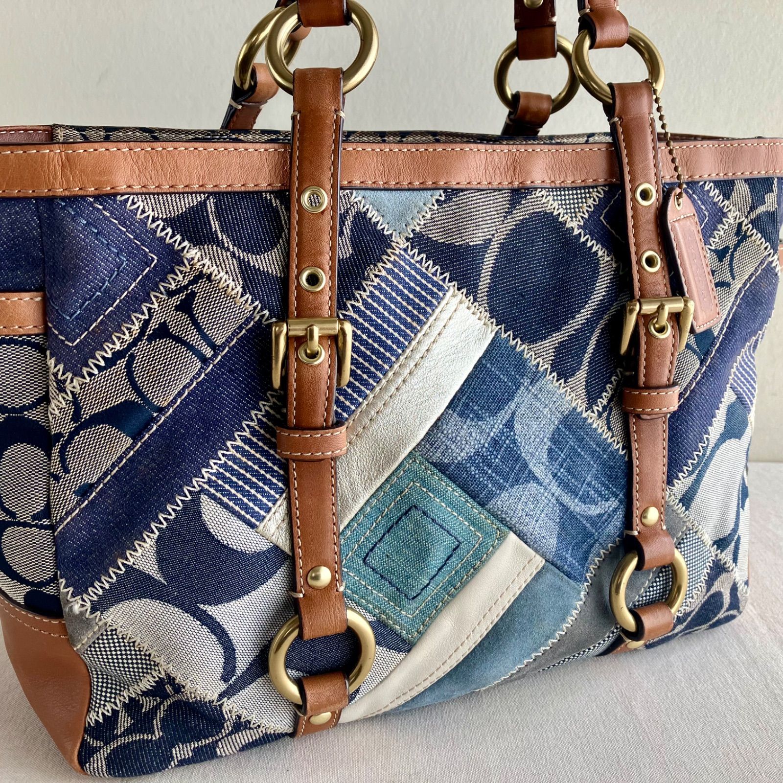 y2k Coach Vintage Patchwork Blue Denim Signature Shoulder Bag 