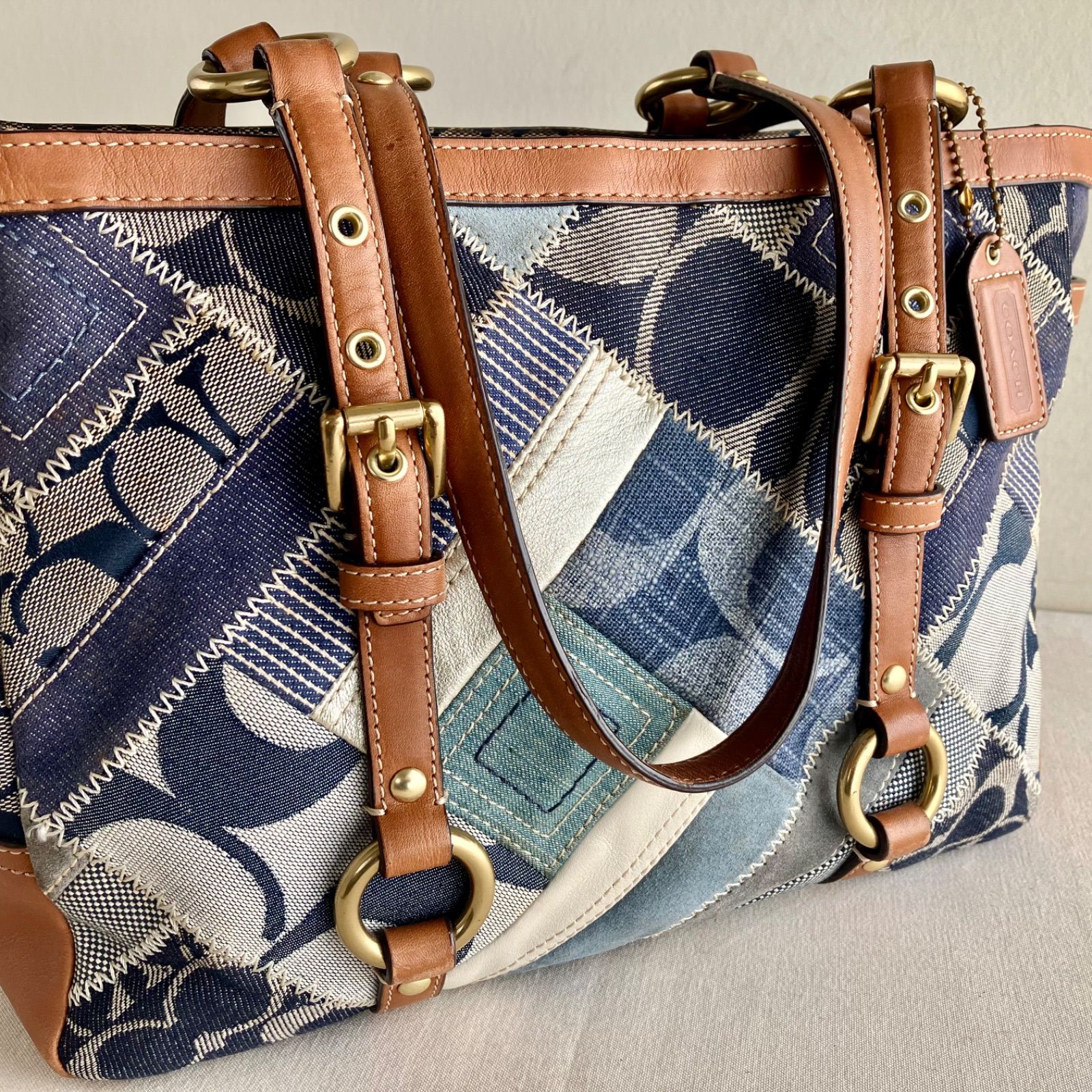 y2k Coach Vintage Patchwork Blue Denim Signature Shoulder Bag 