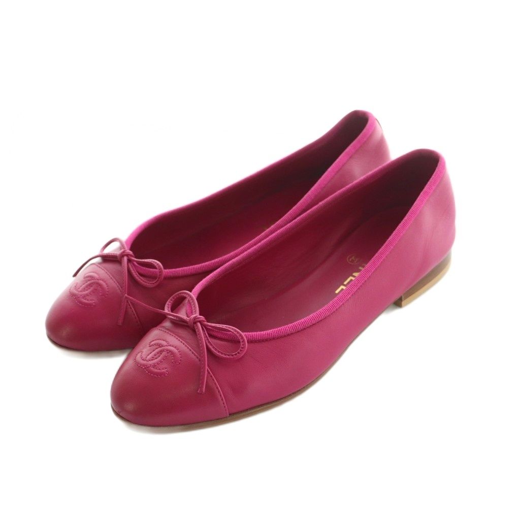 シャネル CHANEL バレエシューズ ココマーク ラムスキン リボン 37.5
