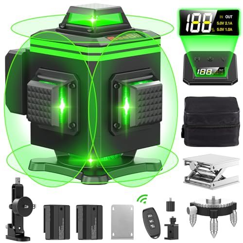 2025最新改良 SEESII レーザー墨出し器 グリーンレーザー 水平器 4 x 360° 16ライン フルライン 電量LCDディスプレー搭載 レーザーレベル 水準器ツール 緑色 回転レーザー線 小型 コンパクト 自動補正 高輝度 高精度 高 53395 fe 5