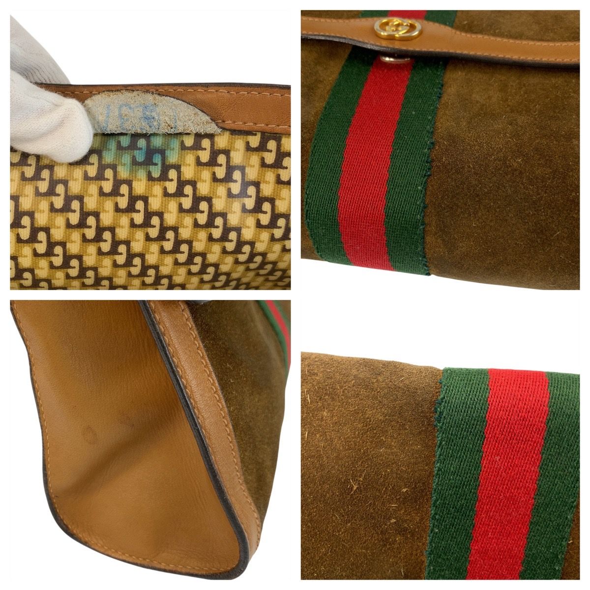 美品 GUCCI グッチ シェリーライン ブラウン ゴールド金具 スウェード