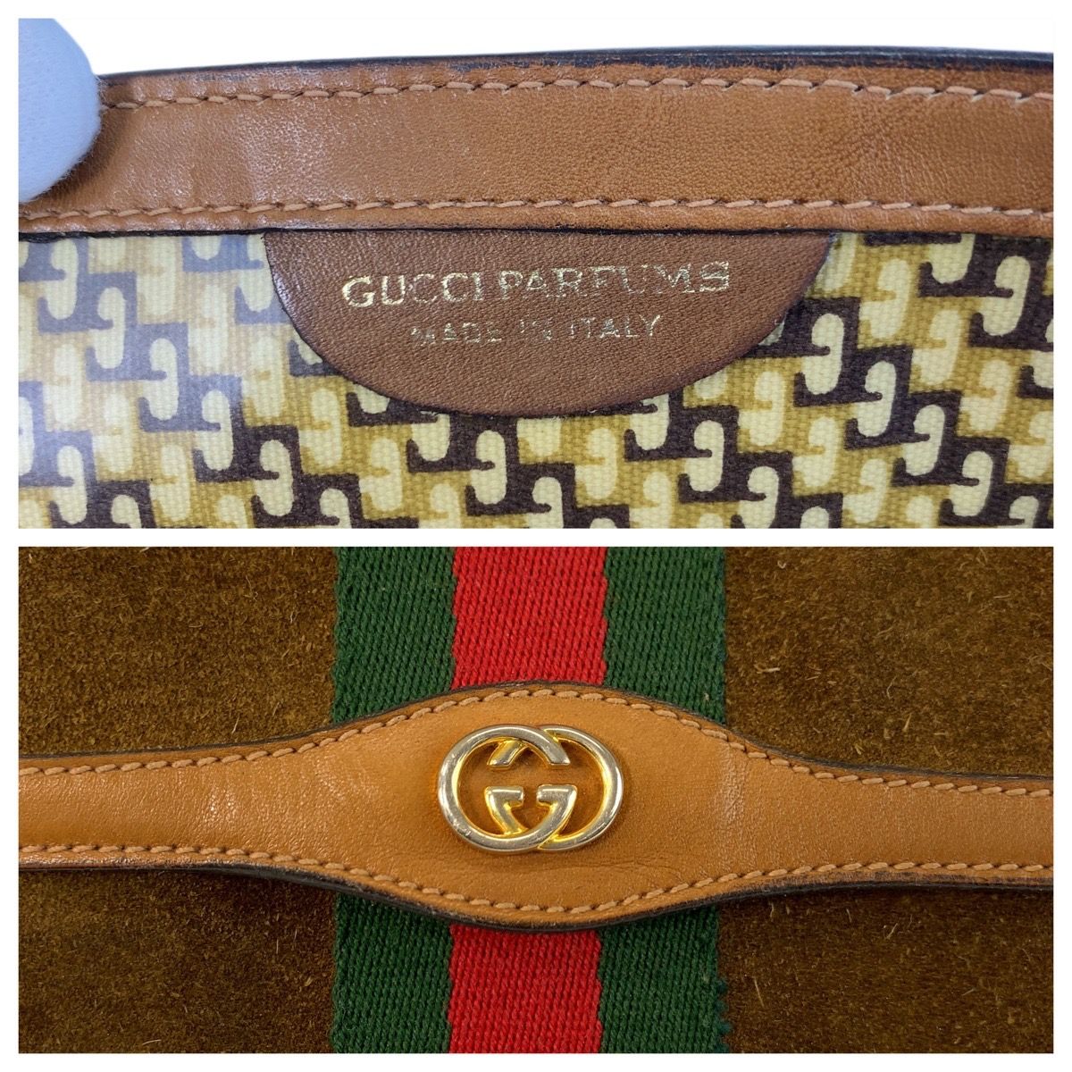 美品 GUCCI グッチ シェリーライン ブラウン ゴールド金具 スウェード