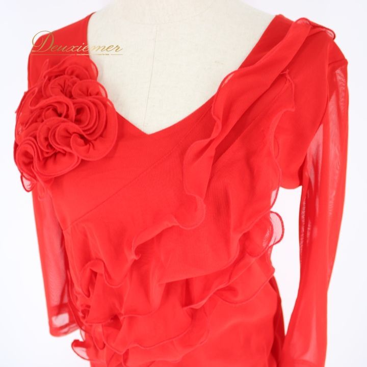 社交ダンス★新作★レッスンウェア★オリジナル★赤2点セット 社交ダンス 衣装 スタンダード 上下セット ツーピース レッスンウェア