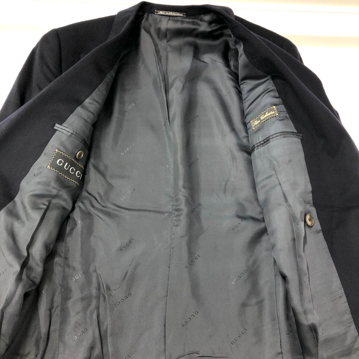 良好 GUCCI グッチ ダブル ジャケット サイズ:50 ネイビー カシミヤ100