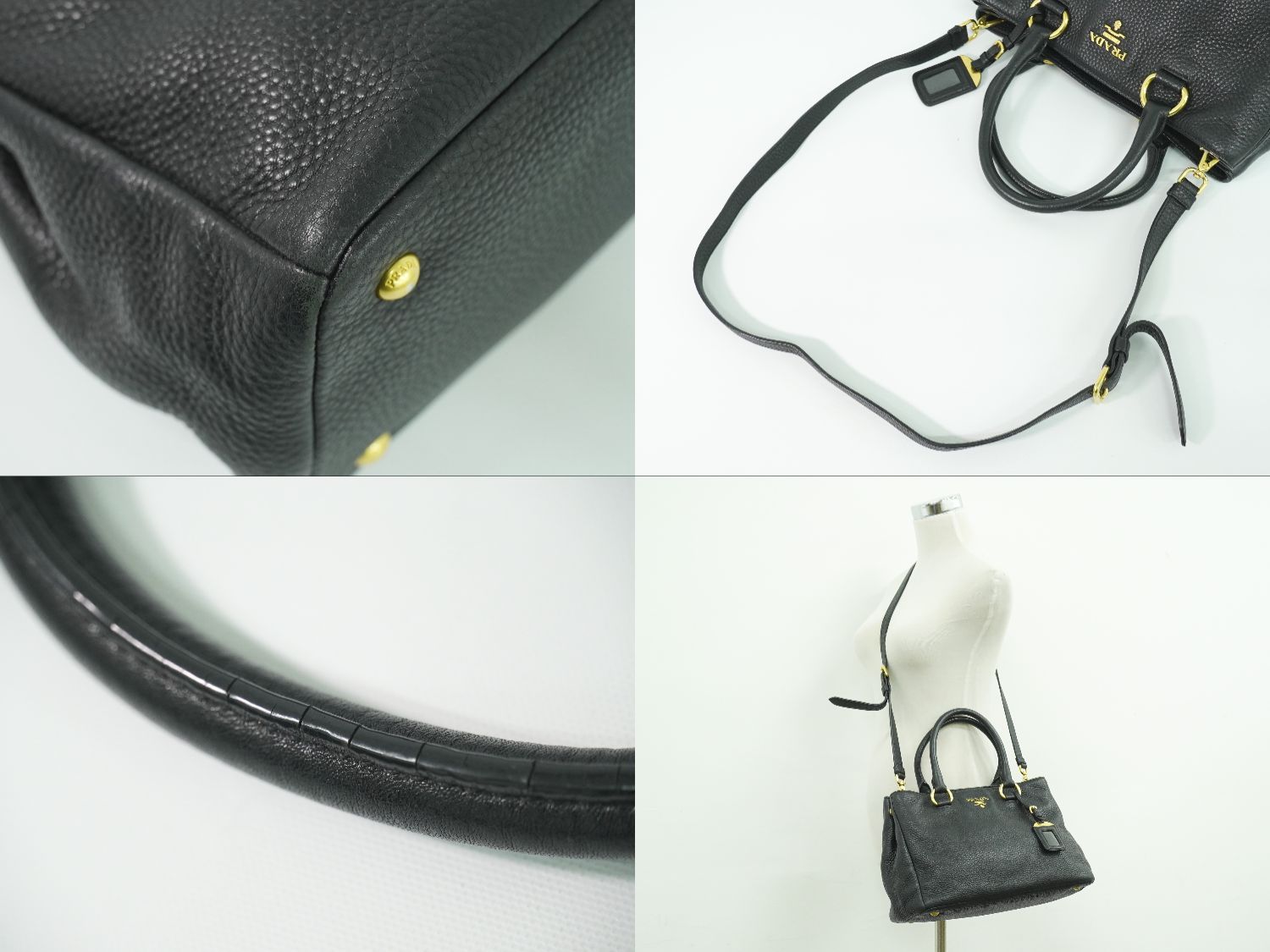 本物 プラダ PRADA レザー 2WAY ショルダーバッグ ハンドバッグ ポシェット ブラック BN2878 バッグ 中古・ 本物 プラダ PRADA レザー 2WAY ショルダーバッグ ハンドバッグ