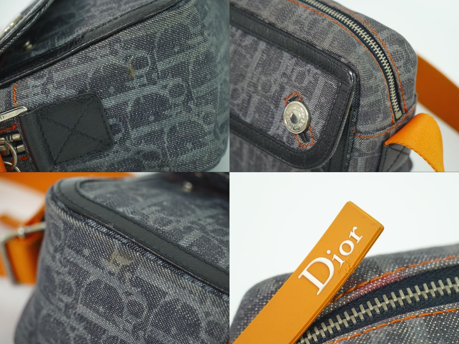 本物 クリスチャン ディオール Christian Dior フライトライン トロッター ショルダーバッグ デニム ネイビー オレンジ バッグ 中古・ 本物 クリスチャン ディオール Christian Dior フライトライン