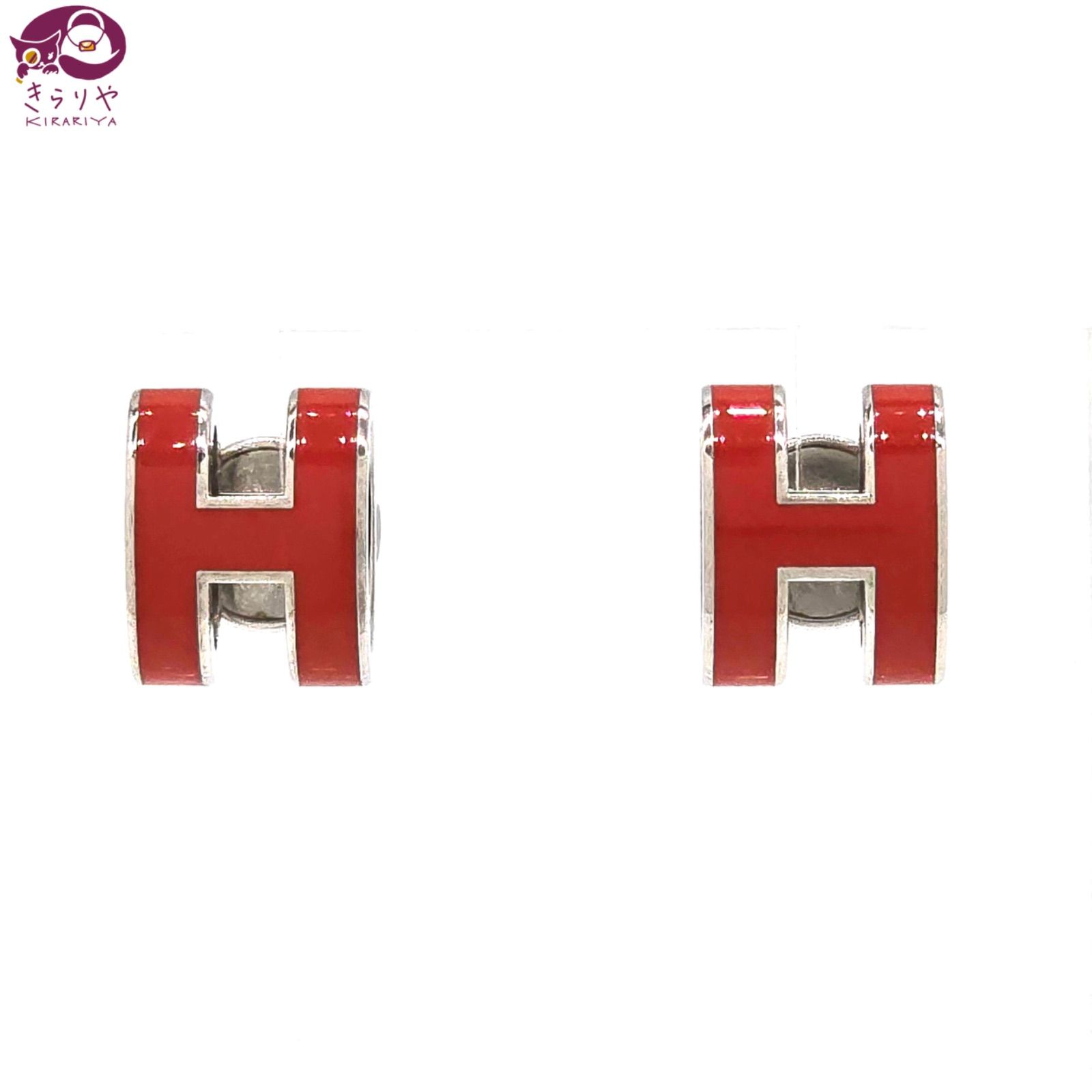 HERMES エルメス ポップH ピアス 両耳 ルージュ ラッカー メタリック 