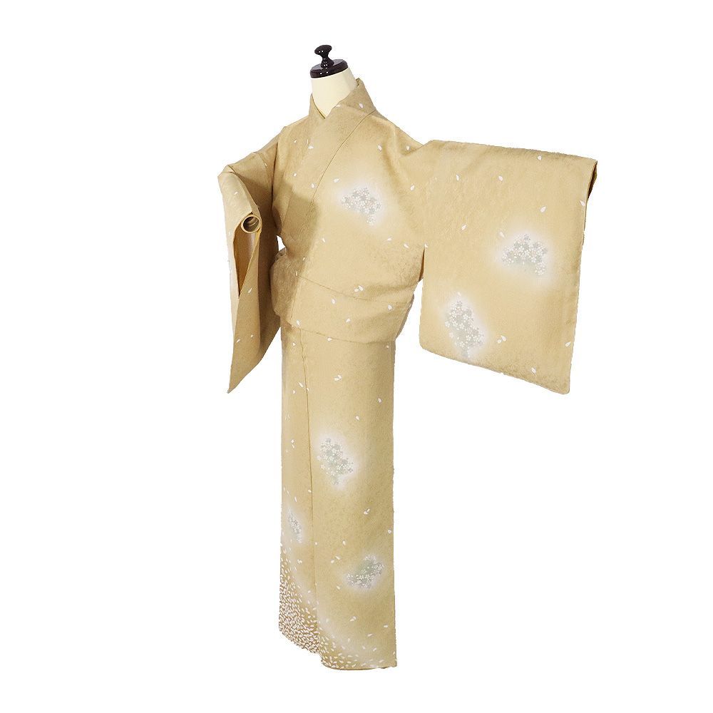 訪問着 袷 正絹 辛子色 黄土色 暈し 桜文 桜花びら トールサイズ