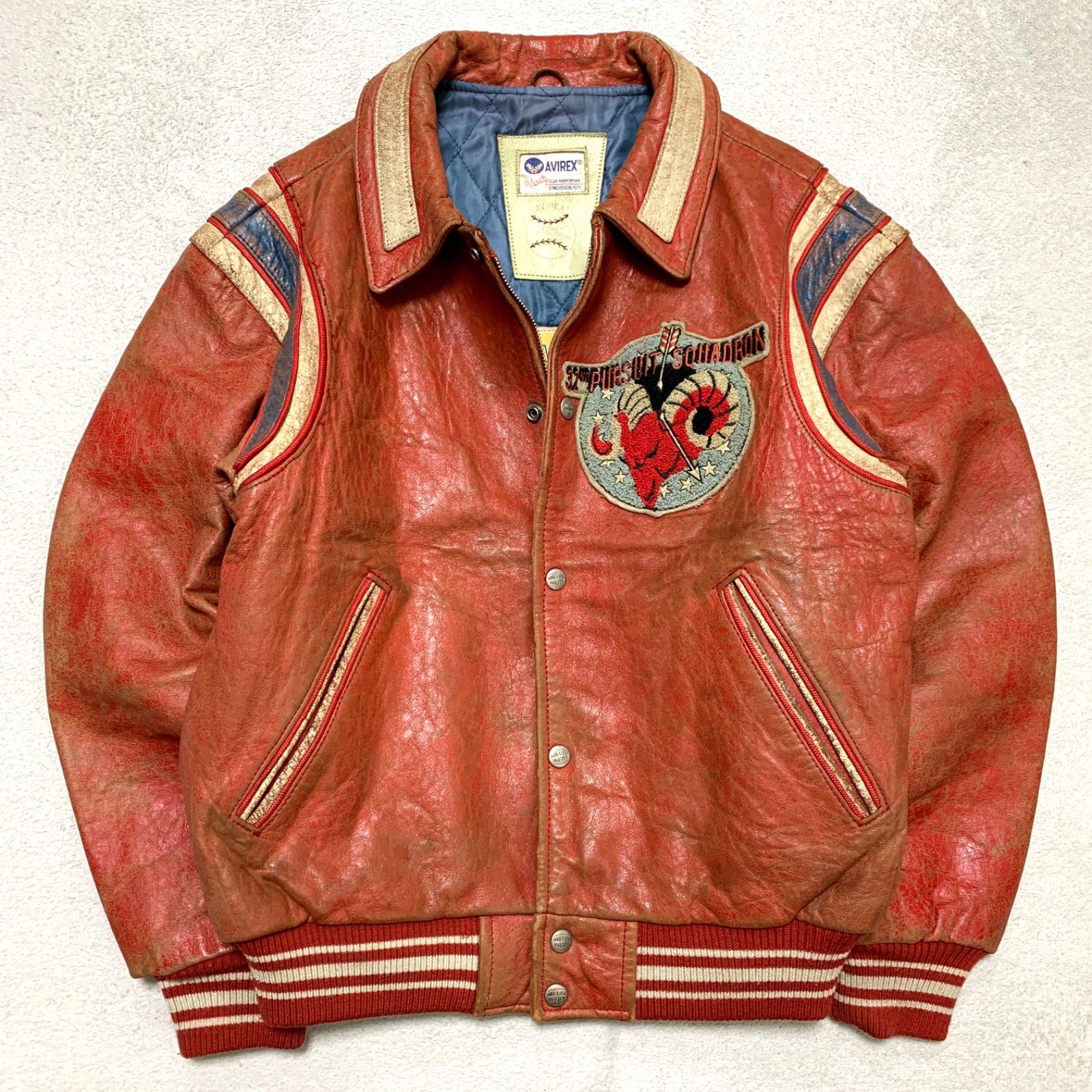 AVIREX レザー ボンバージャケット レッド AVIREX スタジャン ボンバージャケット バーシティジャケット アワード