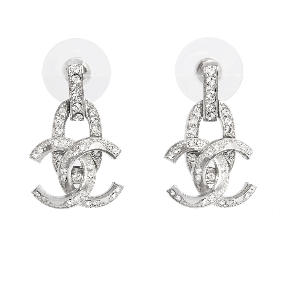 CHANEL ココマーク　スイング　ピアス　シルバー　両耳 シャネル ココマーク ラインストーン シルバー スイング ピアス CHANEL