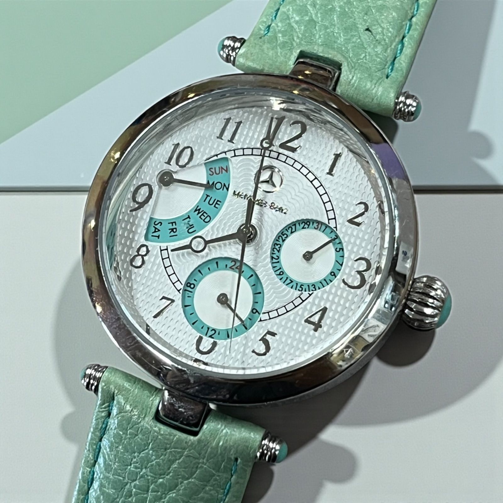 メルセデスベンツ 腕時計 アナログ クォーツ レザーベルト グリーン