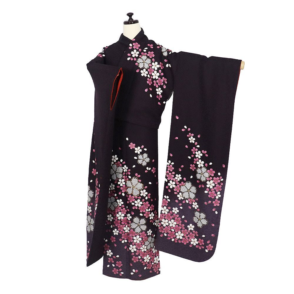 本振袖 長襦袢 袋帯 セット 正絹 紫 薄紫 暈し 桜 トールサイズ