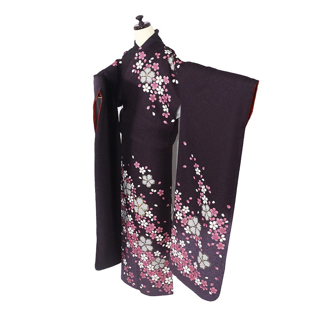 本振袖 長襦袢 袋帯 セット 正絹 紫 薄紫 暈し 桜 トールサイズ