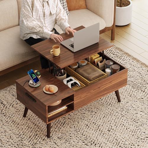 迅速に発送 WLIVE コーヒーテーブル 昇降式 リビングテーブル ローテーブル リフティング センターテーブル 収納 天板昇降 高さ調整 大容量 簡単開閉 ガス圧式 収納棚付き 木製 シンプル モーデン ブラウン ACJ 604 5 a 67642 f