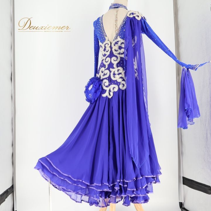 社交ダンス 衣装 スタンダード ワンピース ドレス スタンダード 青