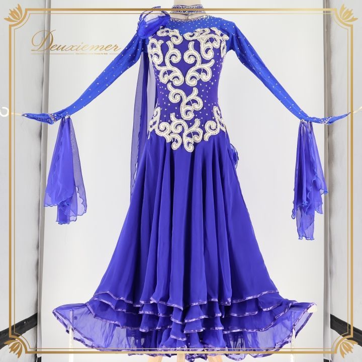 社交ダンス 衣装 スタンダード ワンピース ドレス スタンダード 青