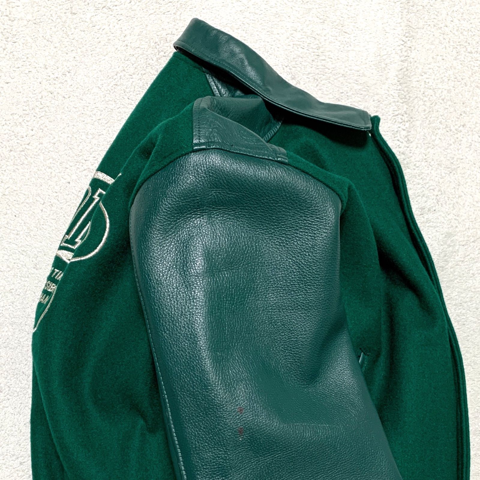 VAN JAC スタジャン 袖レザー 緑 BIG ONE ジュークボックス　古着 VAN JAC スタジャン 袖レザー 緑 BIG ONE ジュークボックス 古着