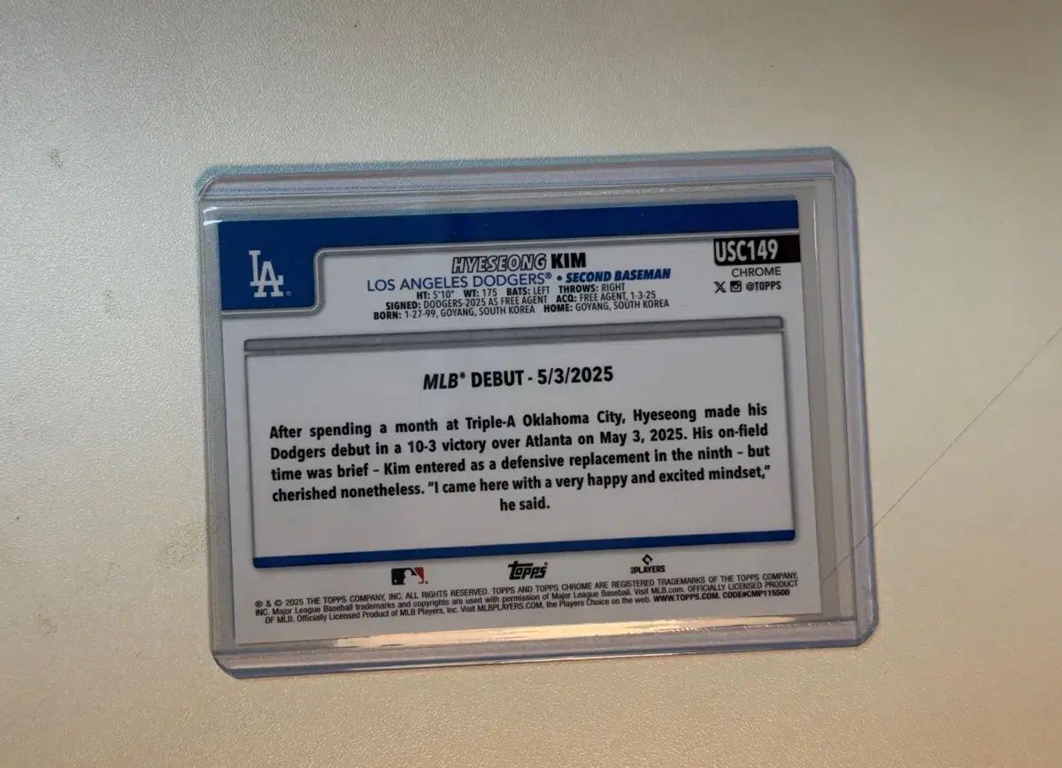 金 慧成₍キム・ヘソン) 2025 Topps RC 野球カード - メルカリ