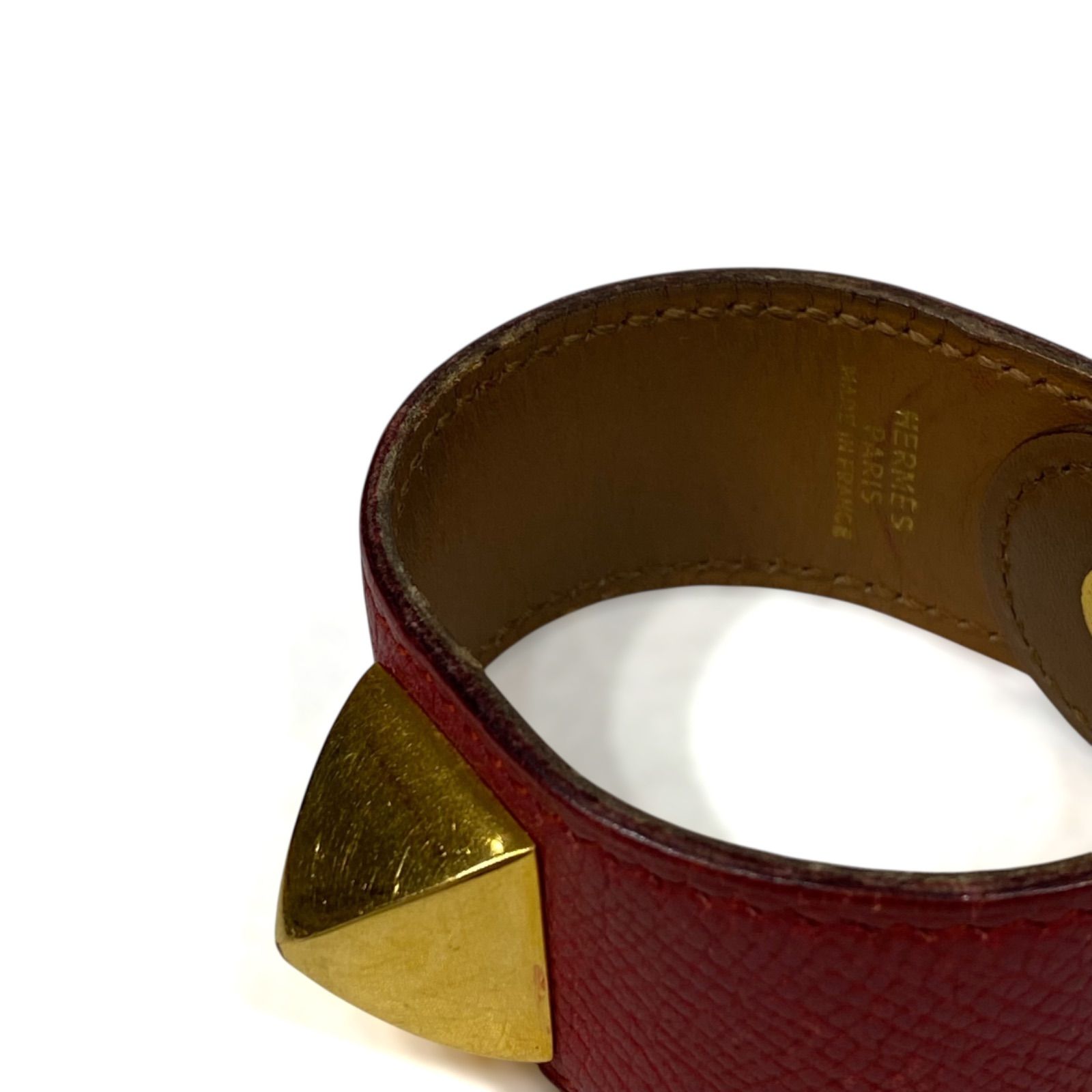 エルメス メドール レザーブレスレット レッド×ゴールド HERMES AC0184 