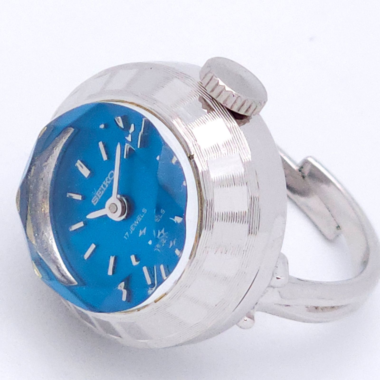 SEIKO セイコー 11-0920 手巻 リングウォッチ 動作品 カットガラス 青