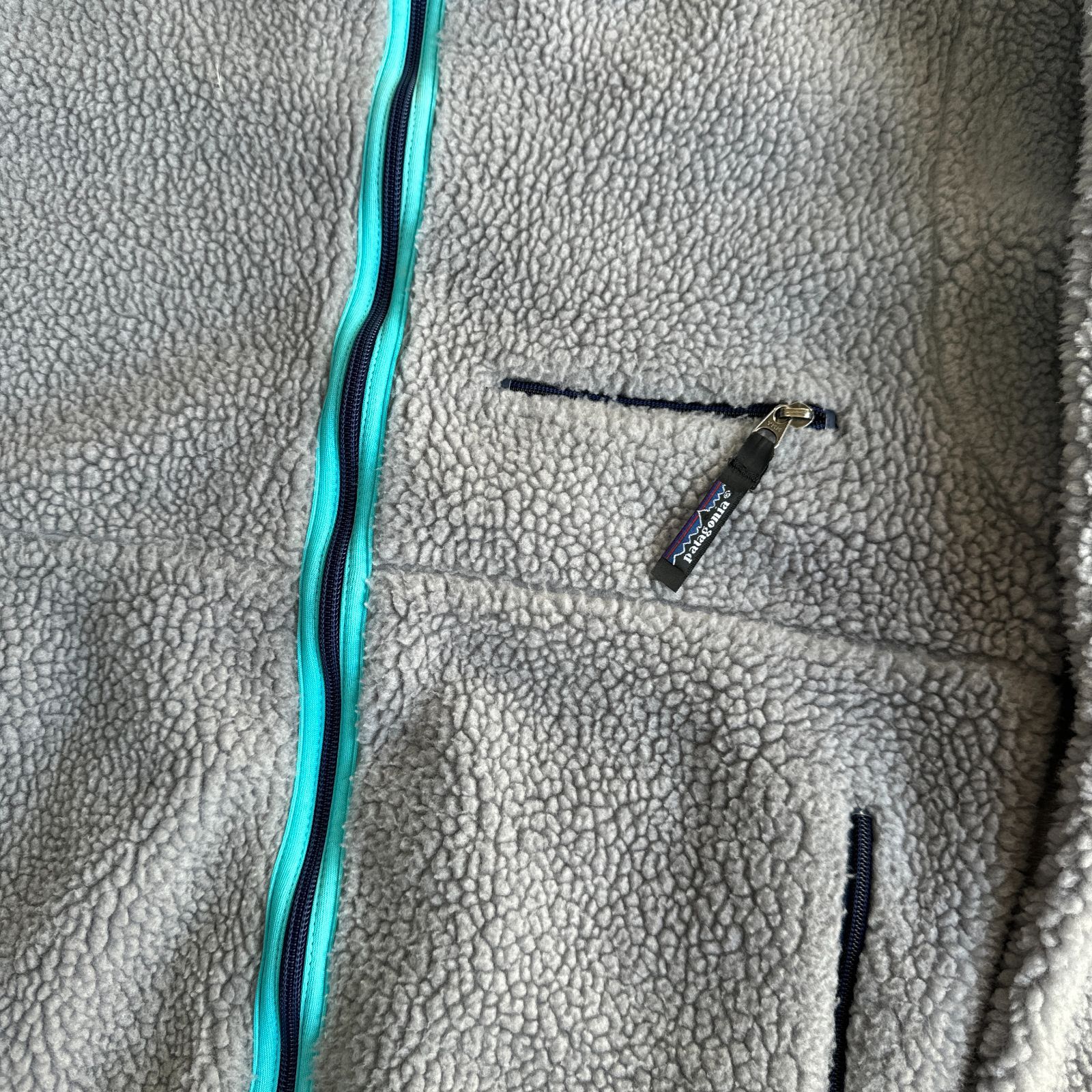 90s Patagonia グリセード フルジップ ヘザーグレー コバルトブルー S