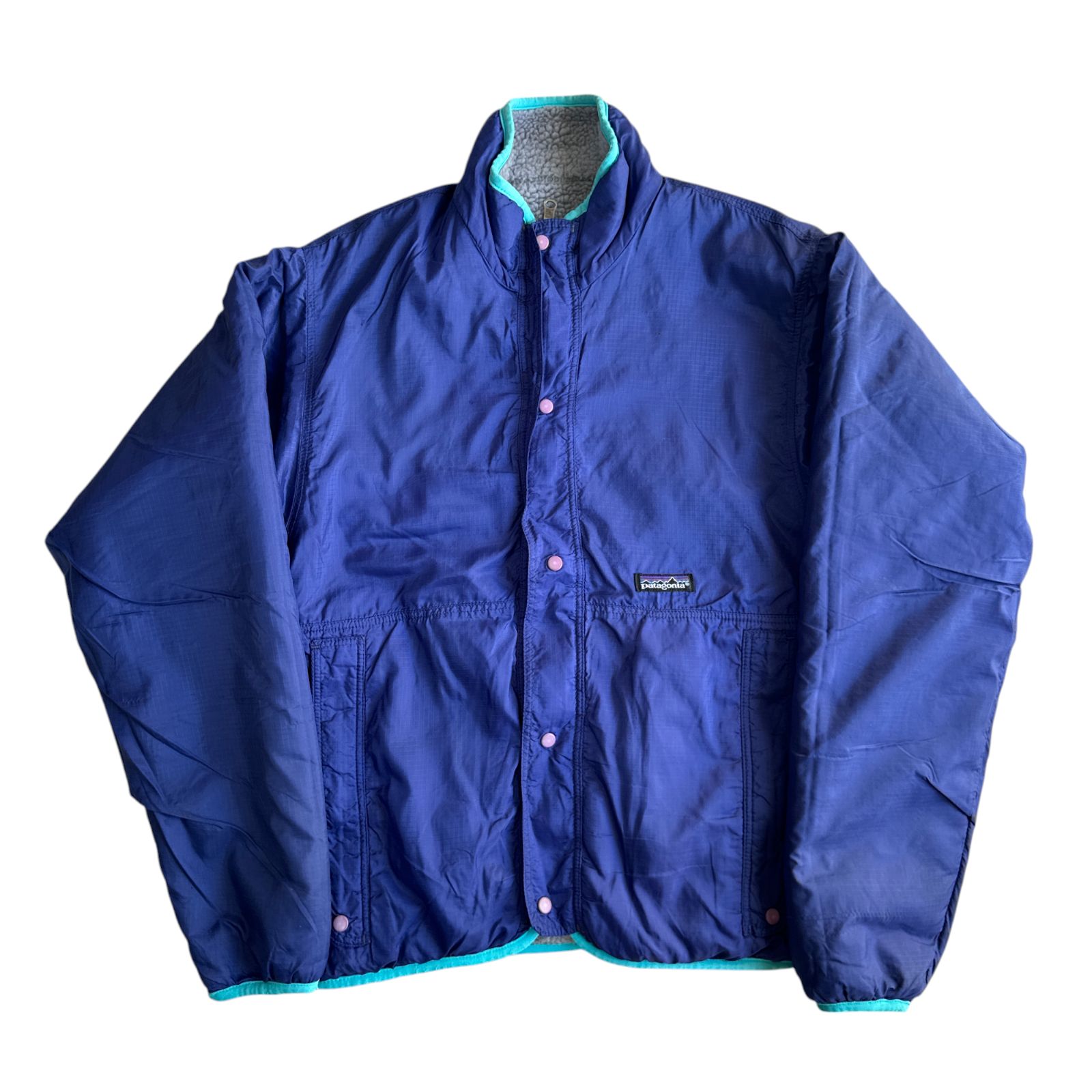 90s Patagonia グリセード フルジップ ヘザーグレー コバルトブルー S 
