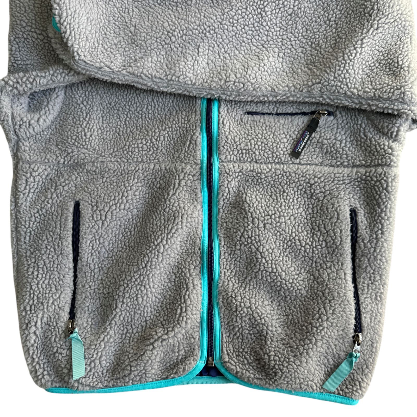 90s Patagonia グリセード フルジップ ヘザーグレー コバルトブルー S