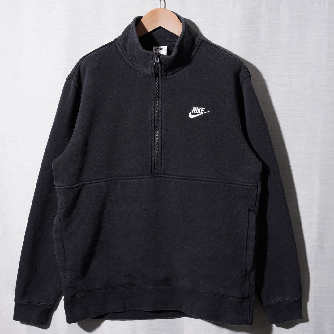 ナイキ NIKE ハーフジップ スウェット L ブラック 黒 ロゴ刺繍 ソロ