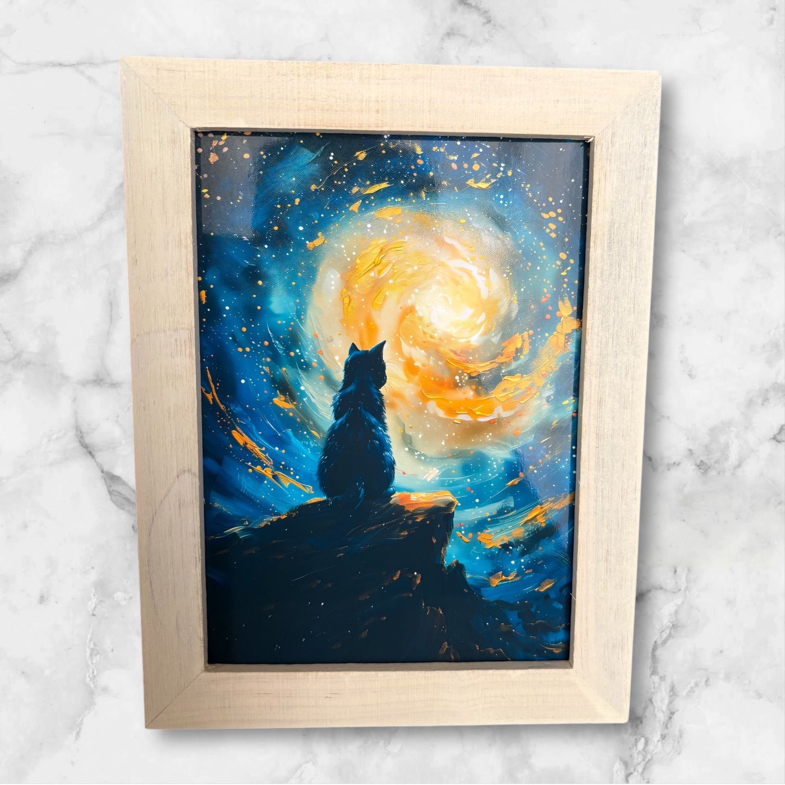宇宙 猫 アート 2L版 額付き 置き型 インテリア 絵画 玄関 寝室