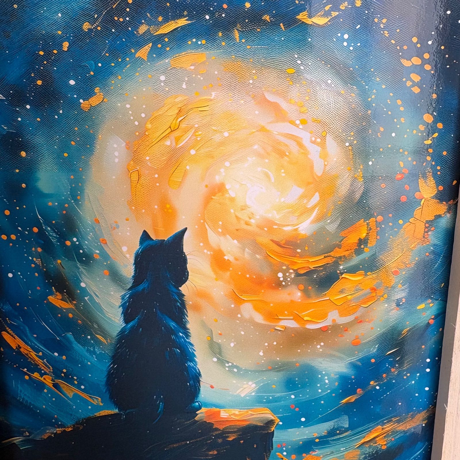 宇宙 猫 アート 2L版 額付き 置き型 インテリア 絵画 玄関 寝室