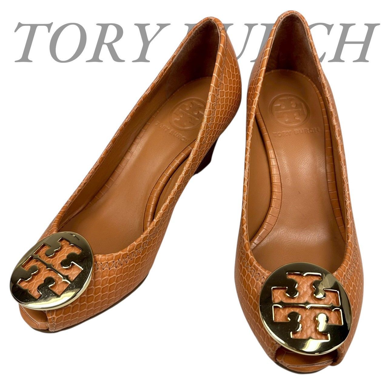 B4438】 TORY BURCH トリーバーチ パンプス レザー パイソン型押し