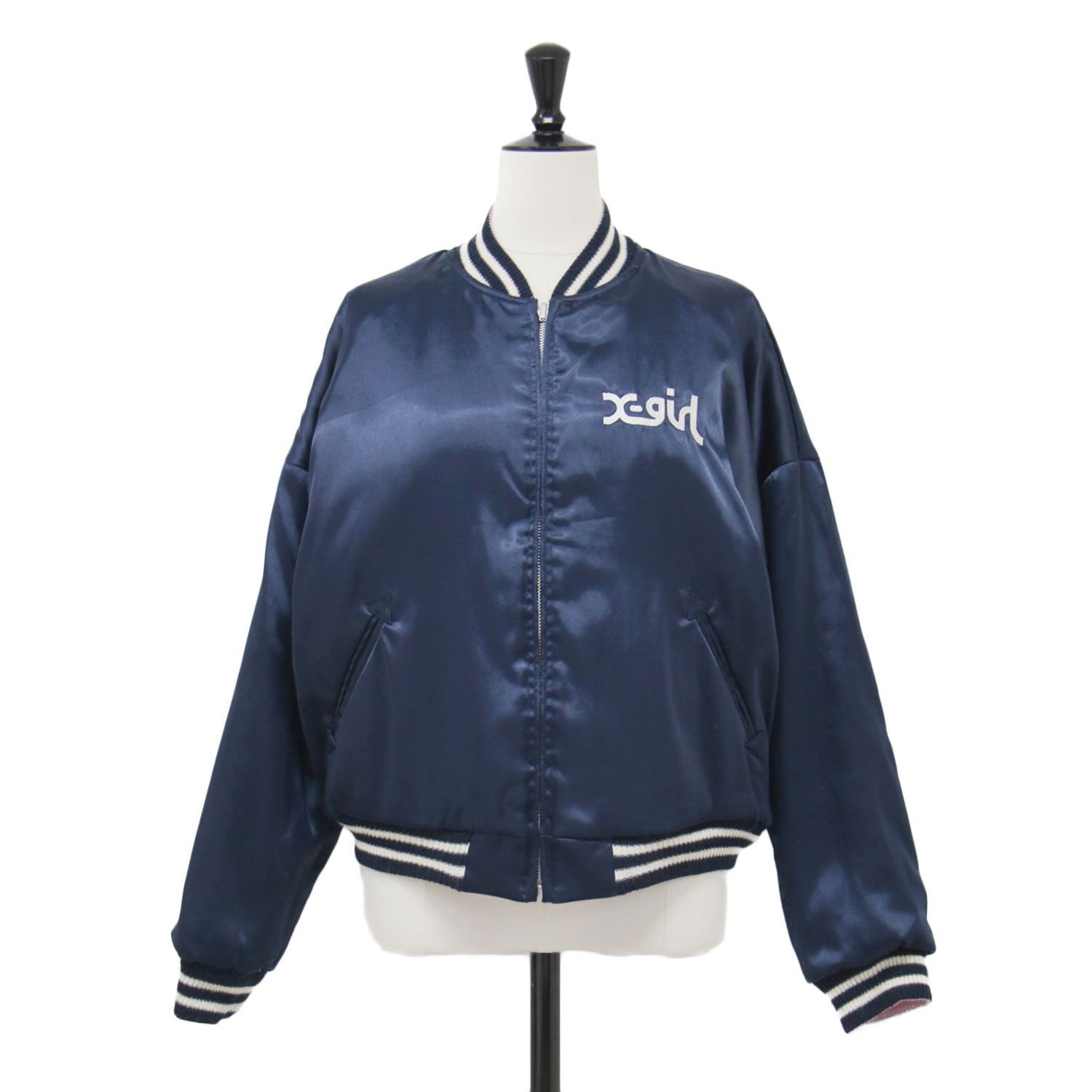 X-girl エックスガール スカジャン ネイビー ピンク サイズ:2(M