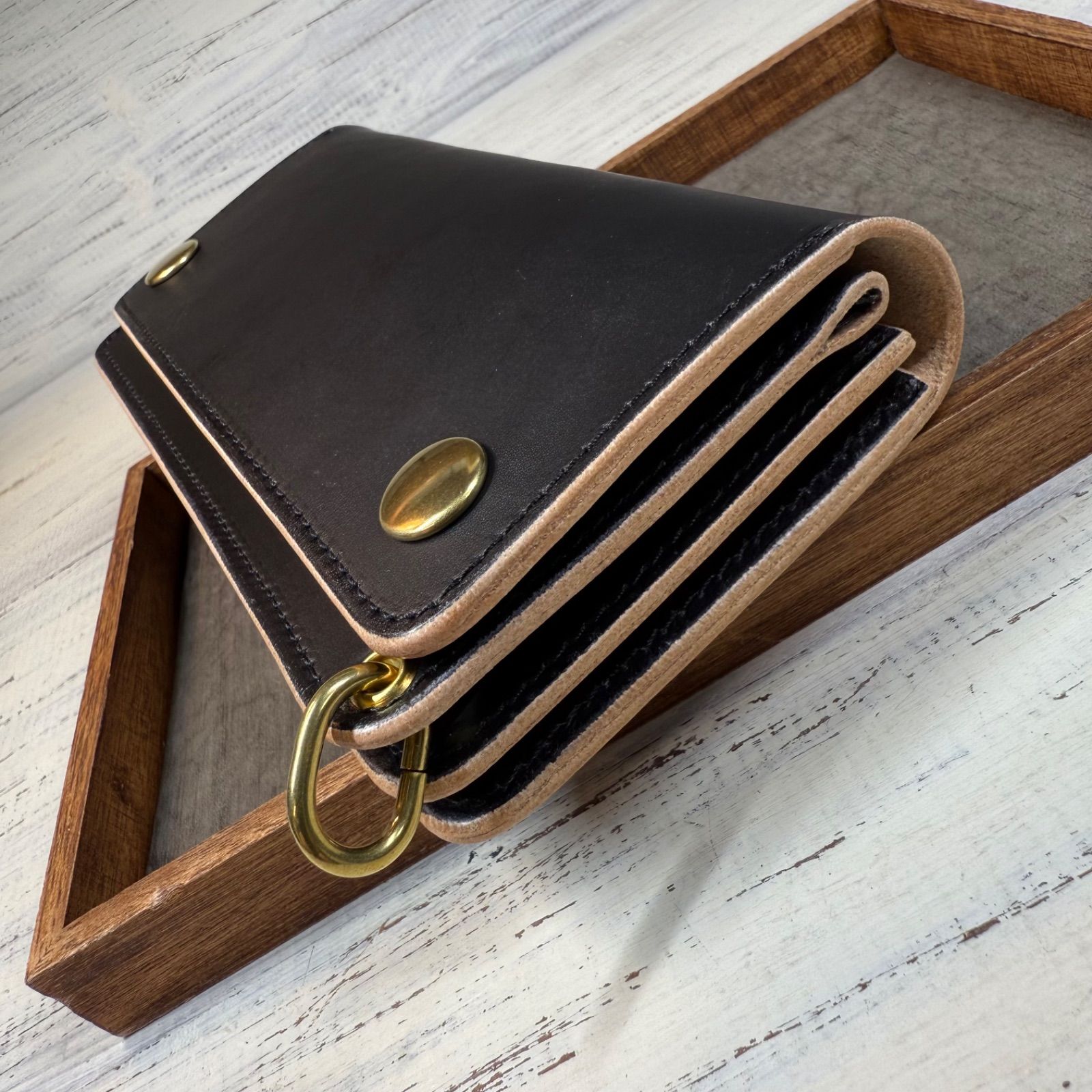 トラッカーウォレット ロング 3層】 ブラック 姫路 ゴールド