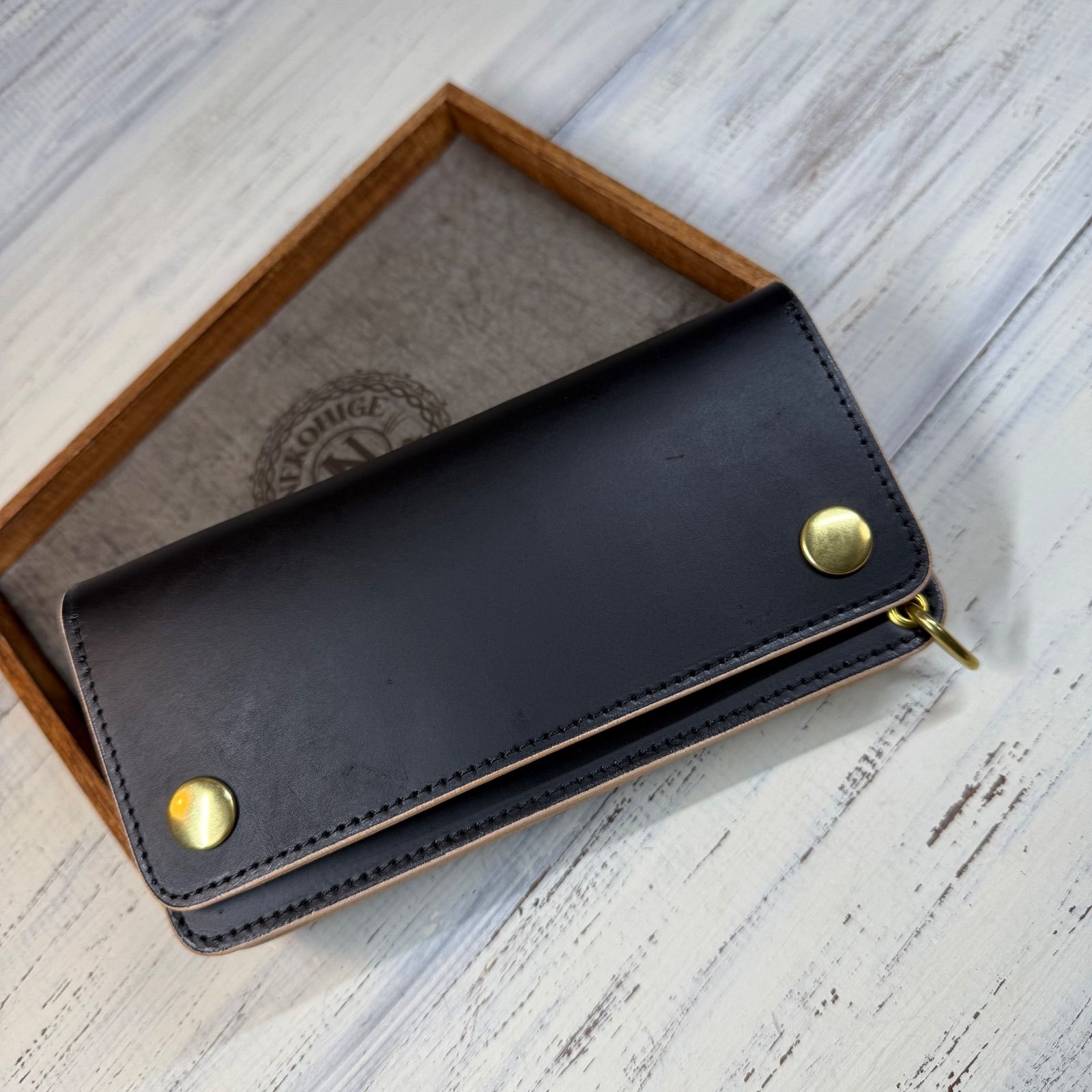 トラッカーウォレット ロング 3層】 ブラック 姫路 ゴールド