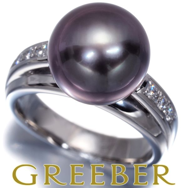 タサキ リング ブラックパール 黒蝶真珠 10.8mm ダイヤ 0.07ct 9号