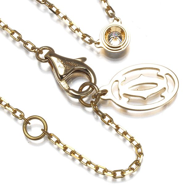 【美品】カルティエ 1粒ダイヤネックレス YG／ディアマンレジェSM/ダムール カルティエ ネックレス ダイヤ ダムール ディアマンレジェ SM K18YG