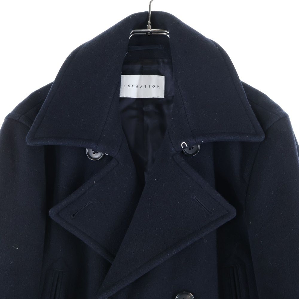 エストネーション フランス製　カシミヤ混コート ESTNATION (エストネーション) カシミヤ混 ウール ピーコート ネイビー