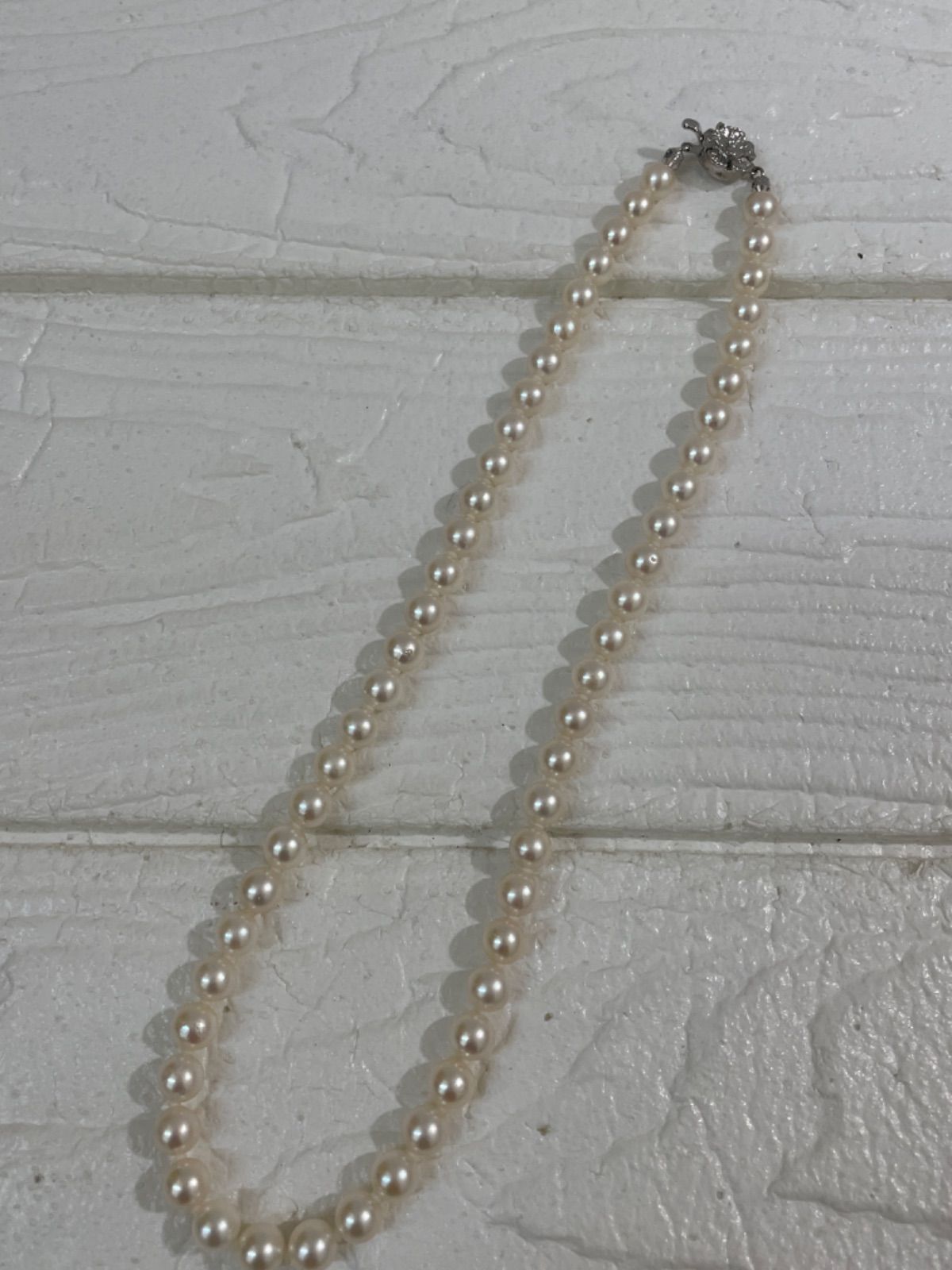 I【ヴィンテージ】真珠 パールネックレス 6mm 40cm シルバー留め具 