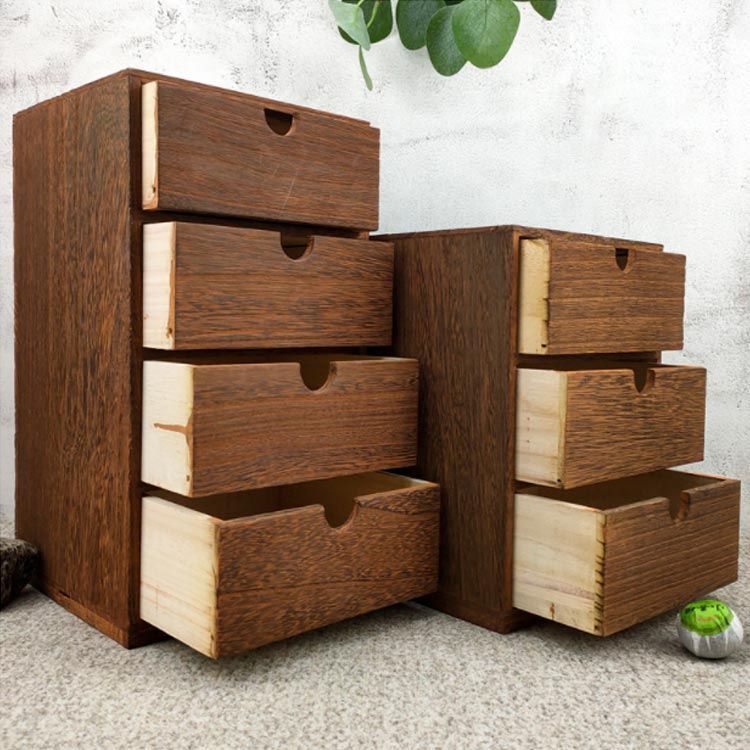 幅18cm 木製引出収納ボックス 4段/3段/2段 ミニチェスト 木製 ボックス