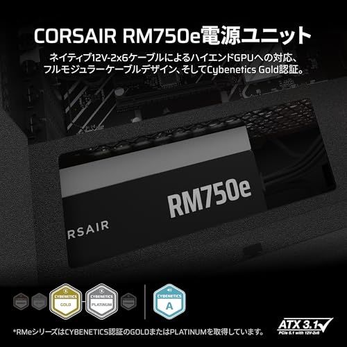 迅速に発送 CORSAIR RM 750 e 2025モデル PC電源ユニット W PCIE 5 1 対応 80 PLUS G 認証 ATX 3 認証済 フルモジュラー 12 V 2 x 6 ケーブル付属 CP 9020295 JP 4 ec 9 f 8 dd