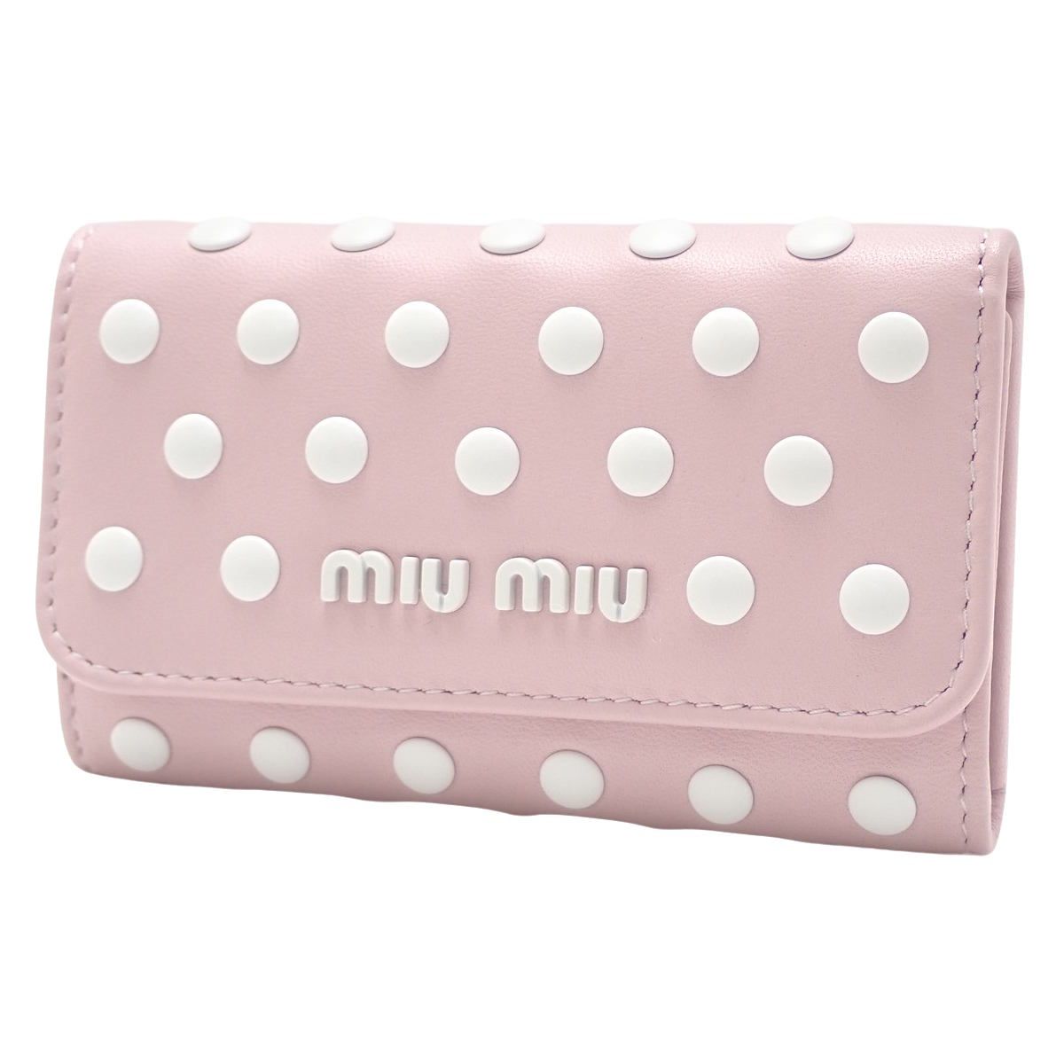 Miu Miu(ミュウミュウ) ドット 6連キーケース レザー ピンク ホワイト