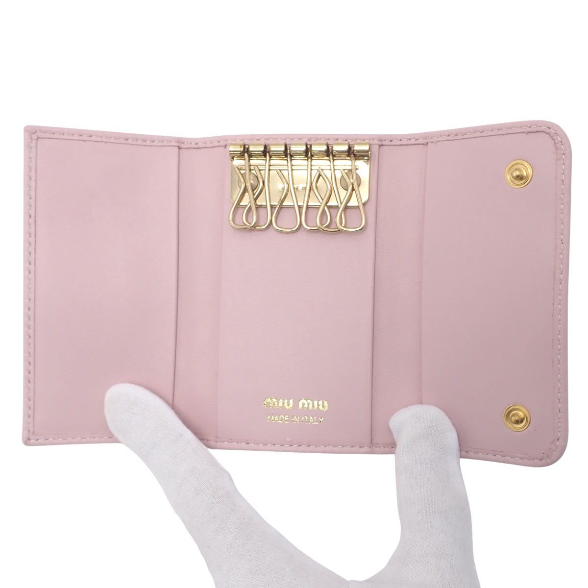 Miu Miu(ミュウミュウ) ドット 6連キーケース レザー ピンク ホワイト