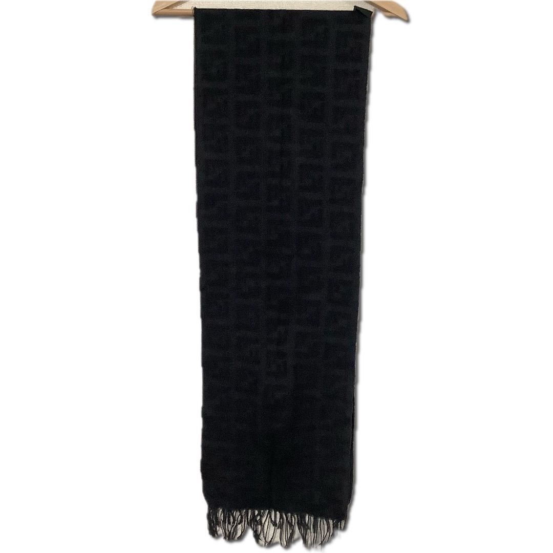 FENDI マフラー ブラック FENDI フェンディ ロゴ カシミヤ混ウールマフラー ウールマフラー