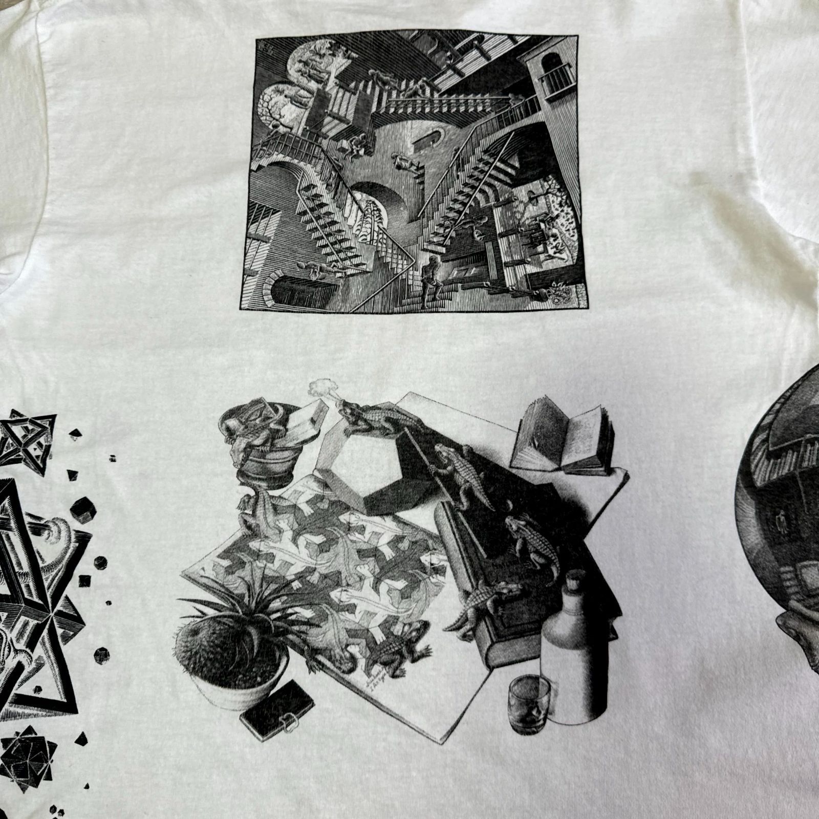 90s M.C Escher アート マルチプリント Tシャツ Lサイズ マウリッツ 