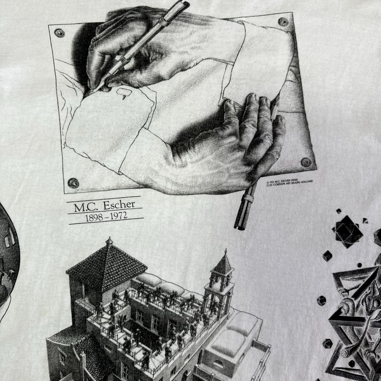 90s M.C Escher アート マルチプリント Tシャツ Lサイズ マウリッツ 